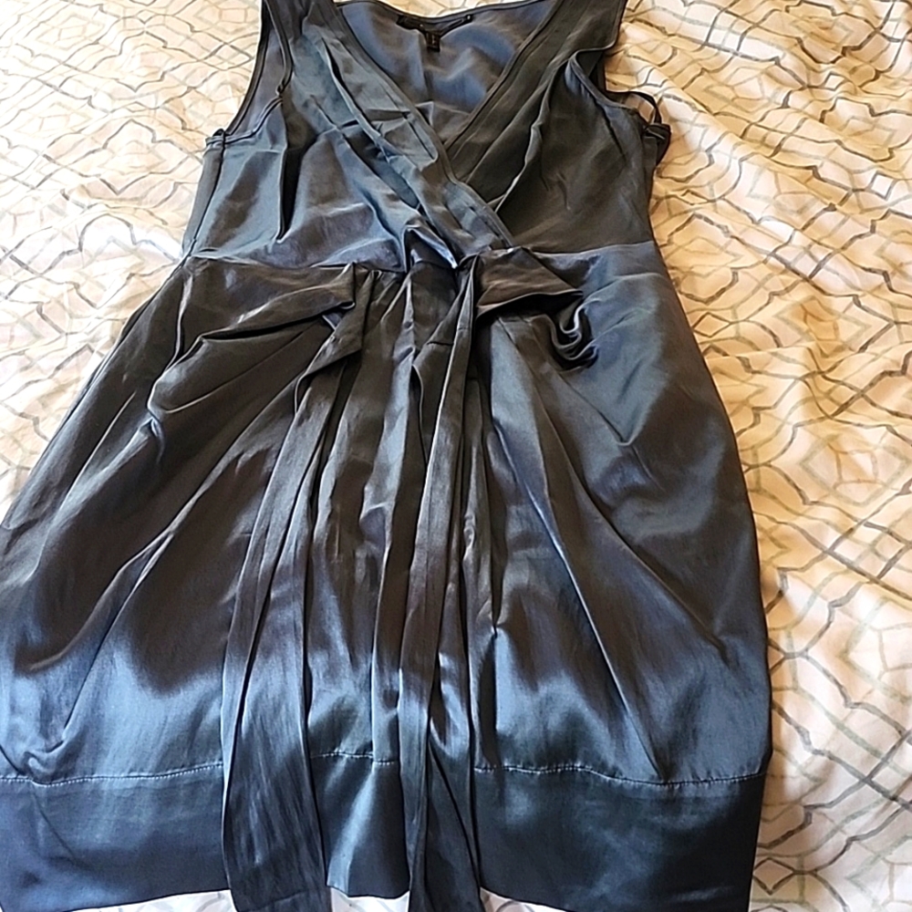 BCBG Max Azria metallic smoky blue cocktail dress